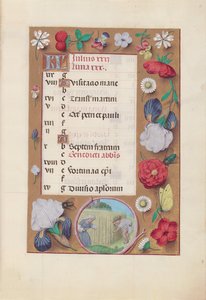 Uren van koningin Isabella de Katholieke, koningin van Spanje: Fol. 8r, juli - Tarwe oogsten, c. 1500