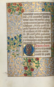Getijdenboek Gebruik van Rouen: fol. 18v, Grote initiaal O met uitgebreide rand, ca. 1470