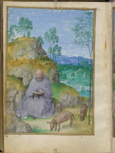 Sint Antonius abt in de woestijn, miniatuur uit de Emerson-Witte Uren.