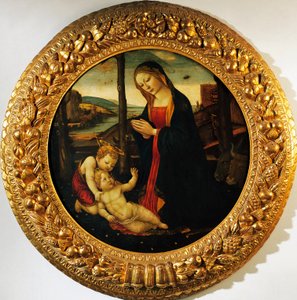 Madonna en Kind met de jonge Sint Jan de Doper, schilderij toegeschreven aan de Meester van Tondo Miller (eind 15e eeuw) door Master of the Miller Tondo (attr. to)