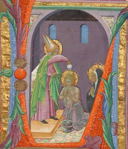 Beginletter L: De doop van Sint Augustinus door Master of the Osservanza