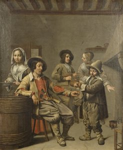 Jongen schenkt een glas wijn in voor een landgenoot, c.1650 door Master of the Processions