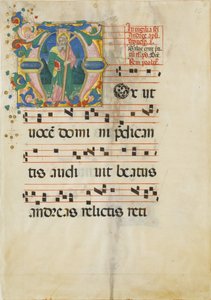 Manuscriptblad met het feest van Sint Andreas in een initiaal M ..., tweede helft 15e eeuw