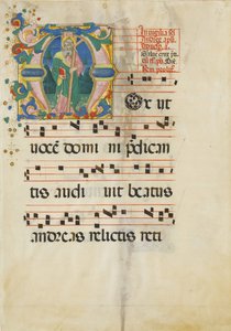 Manuscriptblad met het Feest van Sint Andreas in een Initiaal M..., tweede helft 15e eeuw