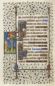 Ms 62 f.132v Gevleugeld figuur in een boomtop met boek doorboord door een zwaard, uit de 