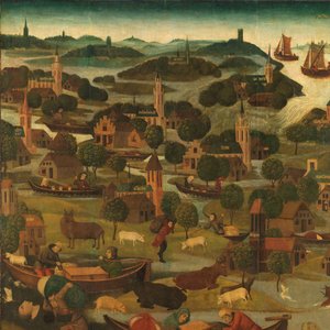 De Sint Elisabethsvloed, 18-19 november 1421, met de dijkbreuk bij Wieldrecht door Master of the St Elizabeth Panels