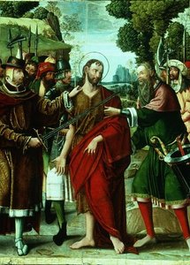 De Arrestatie van Johannes de Doper door Master of the St. Johns Retable