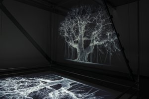 Albion, 2017 (Projector, mediaspeler, steiger, transparante film, hout, verf, spiegel, spanaccessoires) door Mat Collishaw