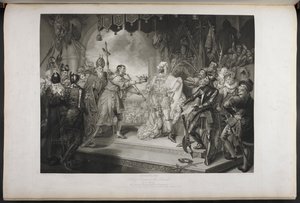 Koning Richard de tweede. Act IV. Scene I. Koning Richard, Bolingbroke, York, Aumerle, enz. In het parlementsgebouw, c.1803 (gravure)