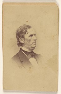 Niet-geïdentificeerde man met grijzende baard, zonder snor, in profiel, gedrukt in vignetstijl door Mathew B. Brady