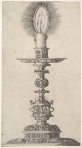 Kandelaar met brandende kaars uit: Insigne Ac Plane Novum Opus Cratero graphicum, Ein n..., 1551 door Mathias Zundt