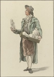 Straatventer met gipsbeeldjes door Mathias de Sallieth