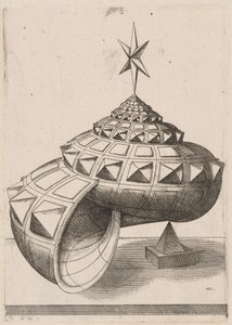 Een perspectief van een gefacetteerde slakkenhuisbalans op een piramide door Mathis Zündt, after Hans Lencker