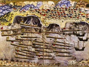 De vloot van Barbarossa overwintert in de Franse haven van Toulon, 1543, Midden 16e eeuw door Matrakci Nasuh