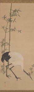 Kraanvogels, Bamboe en Pijnboom, Edo Periode door Matsumura Keibun