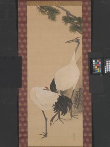 Kraanvogels, Bamboe en Pijnboom, Edo Periode door Matsumura Keibun
