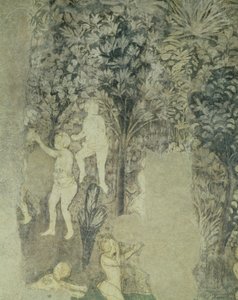 Detail van mannen die baden uit het decoratieve schema in de Hal van de Pausen