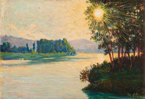 Opkomende zon aan de rivier