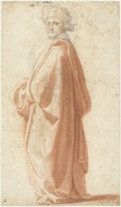 Studie naar een model in wijde mantel door Matteo Rosselli