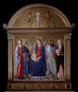 Maagd met kind en St. Bartholomeus, St. Catharina, St. Lucia en St. Mattheüs - Altaarstuk