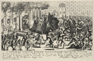 Sint-Catharina beschermt Karel IV tijdens de Pisan volksopstand in mei 1355