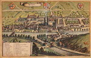 Uitzicht op Brixen gekleurd door Matthaus Merian