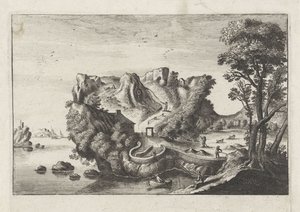 Antropomorf Landschap in de Vorm van een Mannenhoofd door Matthaus the Elder (after) Merian