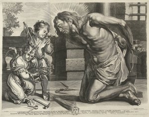 Christus knielend voor de Arma Christi door Mattheus Borrekens
