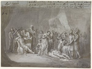 Het lijk van Patroclus in Achilles tent beweend door Mattheus Ignatius van Bree