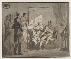 Koningin Wilhelmina bezoekt de gewonde Prins van Oranje, na de slag bij Waterloo, in Brussel door Mattheus Ignatius van Bree
