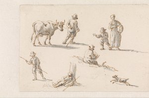 Aeneas en Dido schuilen in een grot (Ontwerpen voor schilderijen met episodes uit De Aeneas) door Mattheus Terwesten