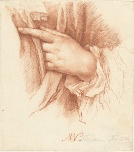 Studie van een linkerhand in draperie