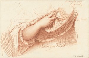 Studie van een rechterarm en hand op een wijde mouw door Mattheus Verheyden