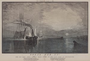 Breek Haar Op! of, Het Slechte Schip Ierse Kerk Wordt naar Haar Laatste Thuis in Westminster Gesleept (kleur litho) door Matthew