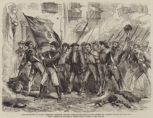 De revolutie in Sicilië, vrijgelaten gevangenen leiden hun cipier door de straten van Palermo voordat ze hem neerschieten