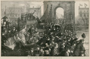 De Oxford en Cambridge Bootrace: Hammersmith Bridge op racedag door Matthew White Ridley