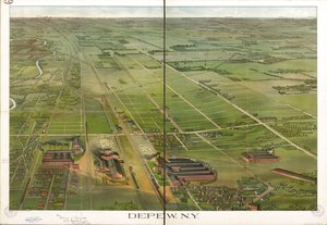 Vogelvlucht. Georiënteerd met het noorden naar rechts. LC Panoramische kaarten (2e ed.), 555.1 Ook beschikbaar via de website van de Library of Congress als rasterafbeelding. LC-kopie geannoteerd in inkt. Gestempeld op: Complimenten Depew Improvement Co.;  door Matthews Northrup Company