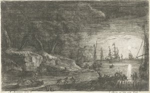 Zeegezicht bij maanlicht door Matthieu van Plattenberg