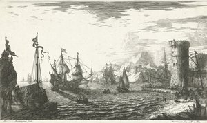 Zeehaven met schepen die binnen varen door Matthieu van Plattenberg