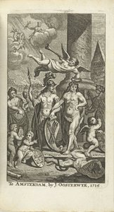 Gegraveerde titelpagina voor J. Lamigue: Het leven van Zyne Hoogheit Johan Willem Friso, 1716 door Matthijs Pool