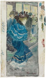 Elegante vrouw in een blauwe jurk, ca. 1893-94