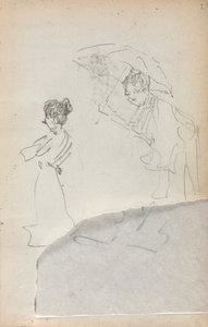 Italiaans Schetsboek: Staande Vrouw in profiel & Man met een Paraplu pagina 2, 1898-1899 door Maurice Brazil Prendergast