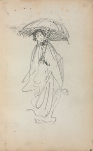 Italiaans Schetsboek: Staande Vrouw met Parasol, pagina 259, 1898-1899 door Maurice Brazil Prendergast