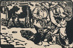 Markt in Auvergne - Uit Au Pied Des Puys, 1919 door Maurice Busset