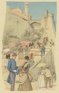 Mensen die lopen op de Grote Trap in het Koninklijk Paleis, Monaco door Maurice Charles Mathieu Bonvoisin