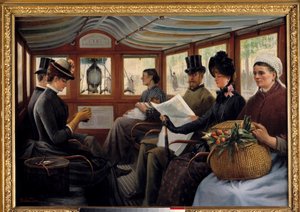 In de omnibus Passagiers nemen plaats in een omnibus