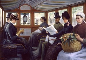 Passagiers in een bus in Parijs