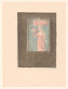 Jong meisje met bloemen voor een venster door Maurice Denis