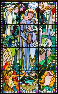 Maurice Denis museum, Saint Germain en Laye, Frankrijk, Maurice Denis, Maagd en kind glas-in-lood (glas-in-lood) door Maurice Denis