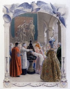 Doopscène van een edelman uit de 18e eeuw, ca. 1900 (illustratie)